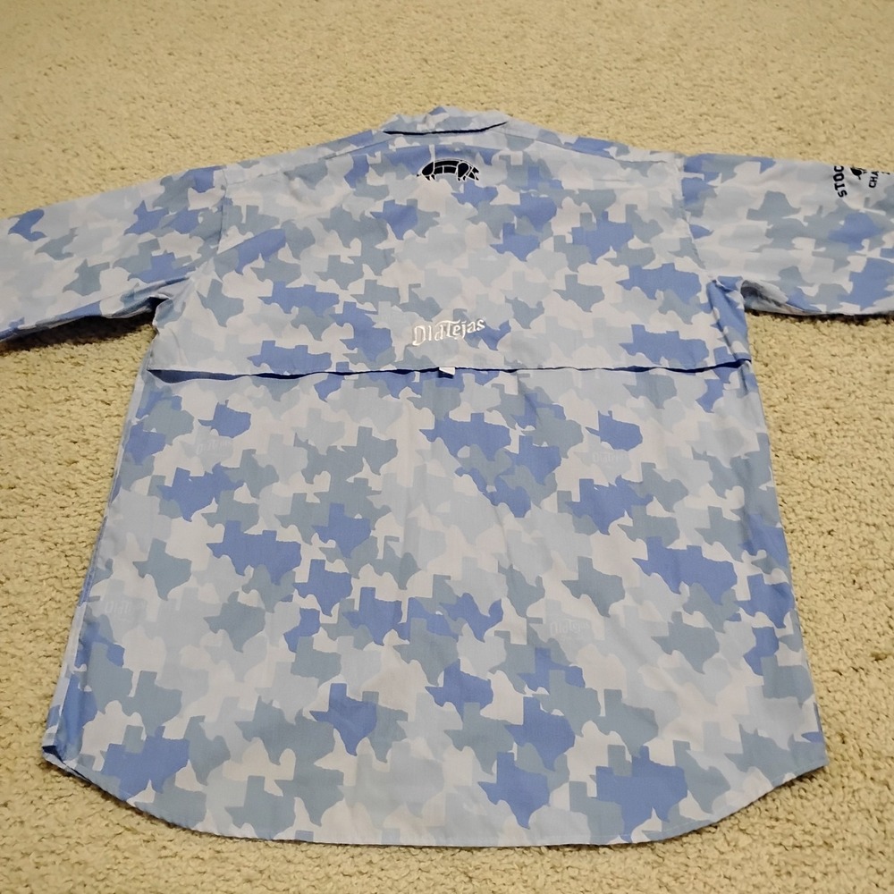 Old Tejas Shirt Mens L Blue Performance Texas Camouflage Hunting Fishing Hiking - Picture 9 of 16
